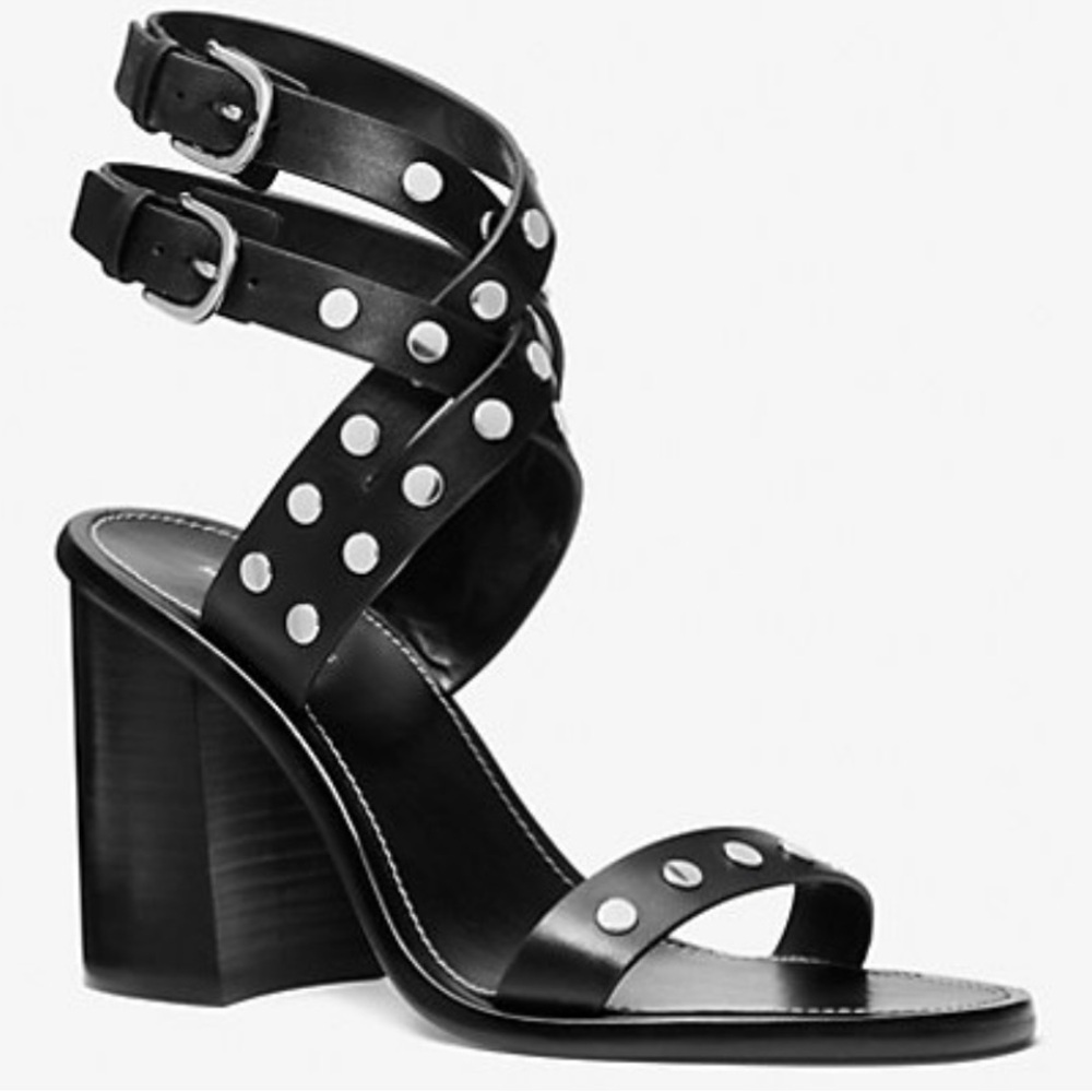 Michael Kors Irene Studded Leather Block Heel Sandal